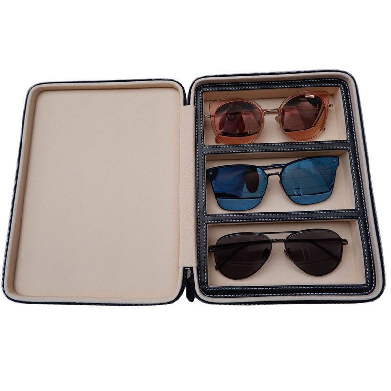 Beaufort 3 Slots PU Leather Eyeglasses Storage Box Sunglasses Box Jewelry Display Case Watch Box for Women Men - Image 4